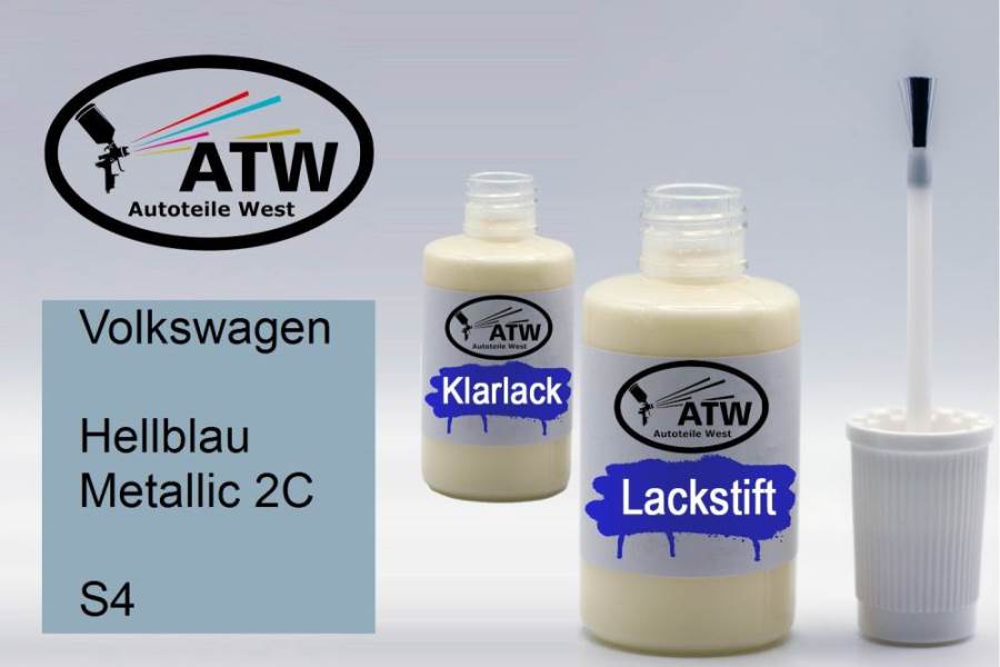 Volkswagen, Hellblau Metallic 2C, S4: 20ml Lackstift + 20ml Klarlack - Set, von ATW Autoteile West.